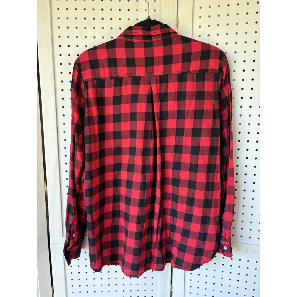 H&M Women's 8 Red Black Check Button Down Long SLV Flannel Cotton Shirt - Picture 5 of 6